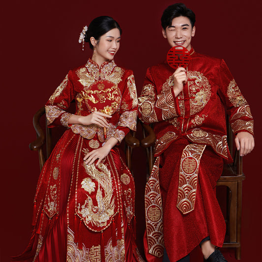 Chinese Wedding Clothing Long Sleeves Men Women Bainianhaohe 百年好合 Male Attire