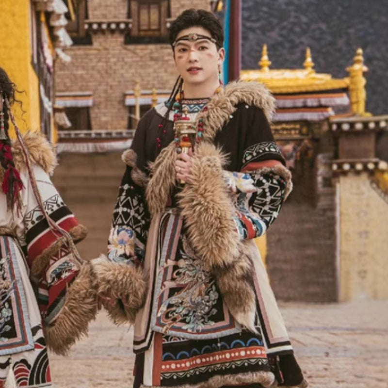 Tibetan Robe Nationality Chinese Culture Clothing 藏 Women Male Velvet Thick Winter