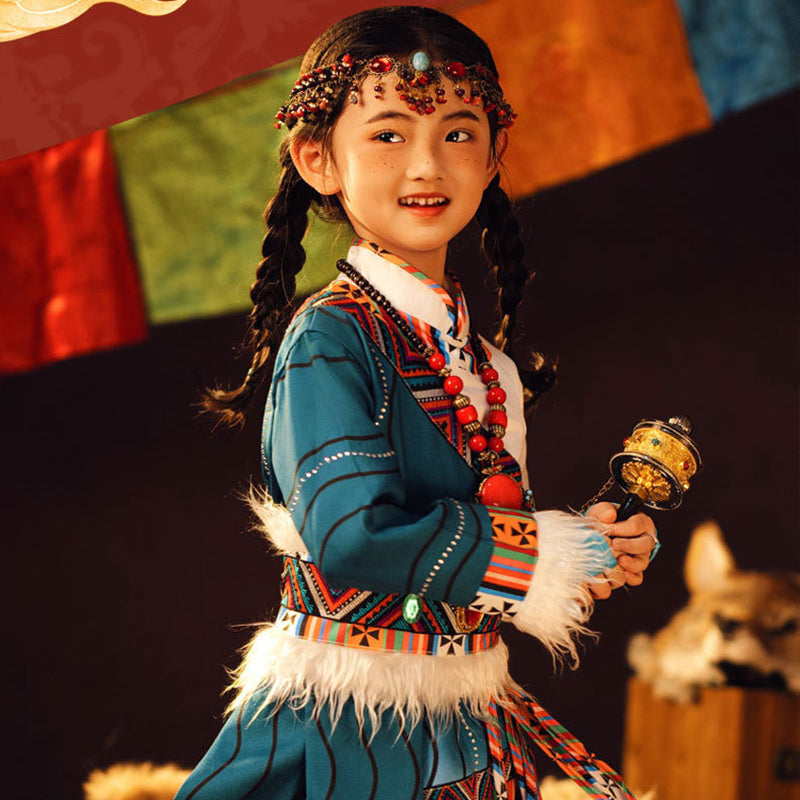 Children's Tibetan Robe Nationality Chinese Culture Clothing Velvet Thick Winter