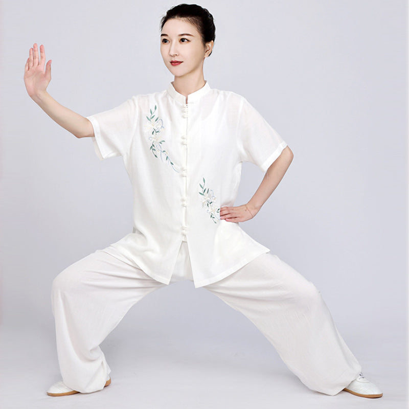 Women's Short Sleeved Huayuye 花与叶 Tai Chi Suit Clothing Summer