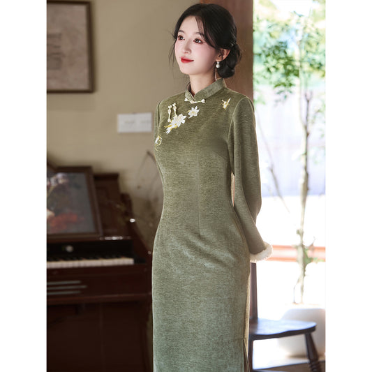 Women's Qipao Songxiang 松香 Asian Dress Chinese Thicken Modern Hanfu Clothing Velvet Cheongsam