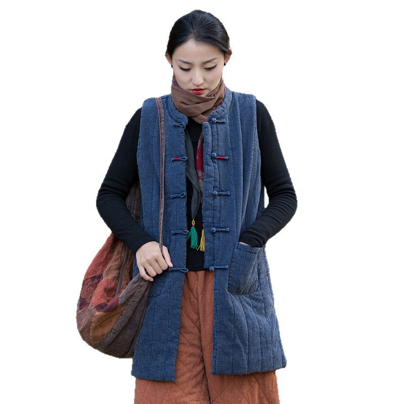 Linen Ticken Vest Xiaosan "萧散" Han Element Clothing Women's Modern Hanfu Winter Autumn