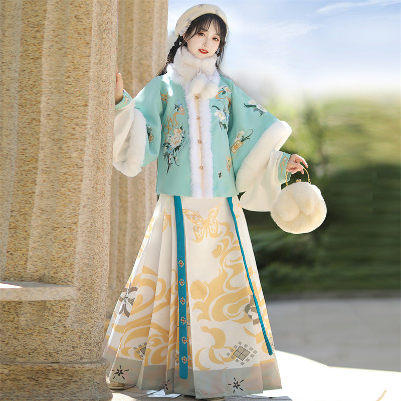 New Chinese Style Clothing Jinseliunian 锦瑟流年 Women's Modern Hanfu Ming Dynasty Thicken Velvet Autumn Winter
