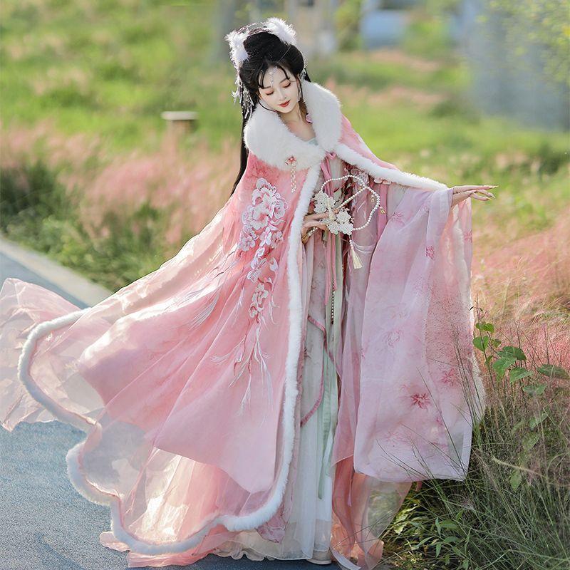 Weijin Dynasty Clothing Meiyingchunxue 梅映春雪 Women's Chinese Traditional Thicken Velvet Hanfu Autumn Winter