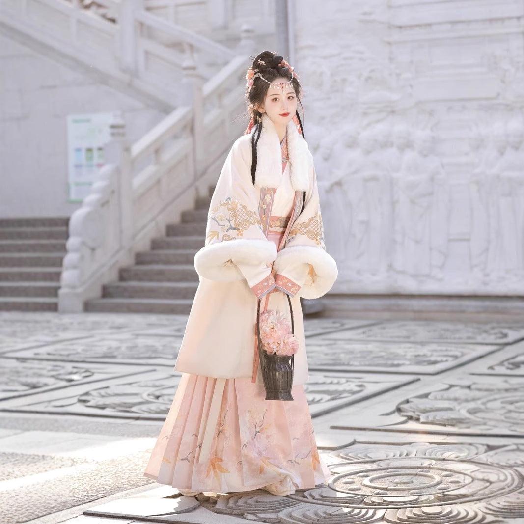 SONG Dynasty Clothing Xishuangyue 溪霜月 Women's Chinese Traditional Thicken Velvet Lunar New Year Hanfu Autumn Winter