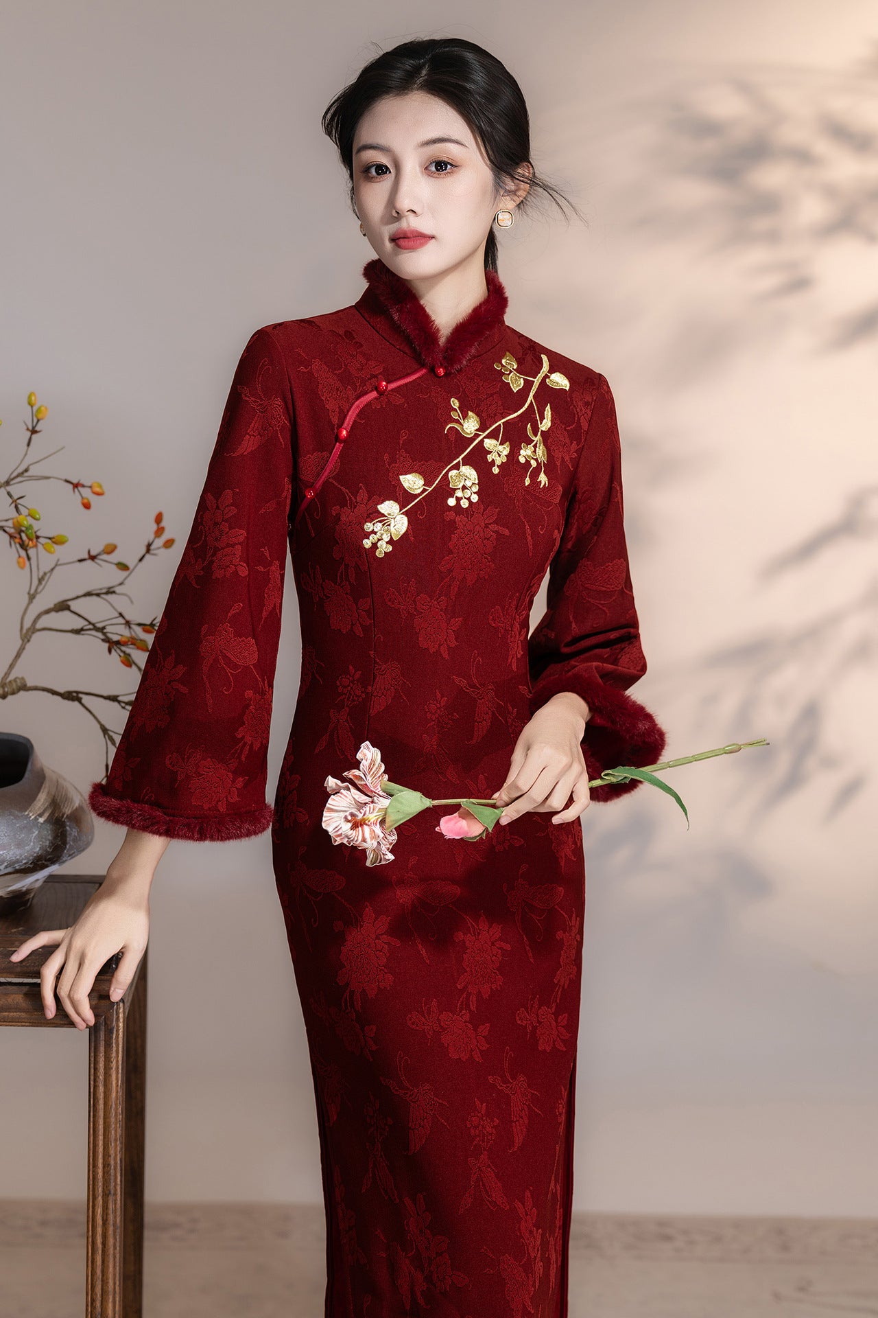 Women's Qipao Tianchangdijiu 天长地久 Asian Thicken Dress Chinese Modern Hanfu Clothing Velvet Cheongsam Winter