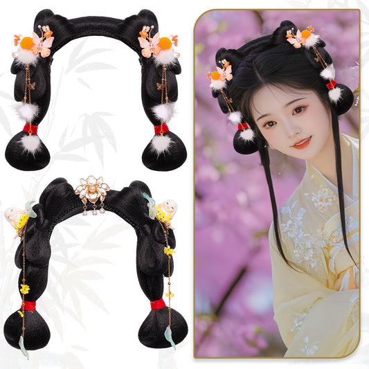 Traditional Chinese Hairstyle Wig Zanghua 葬花 Hanfu Historical Royal Hairpieces