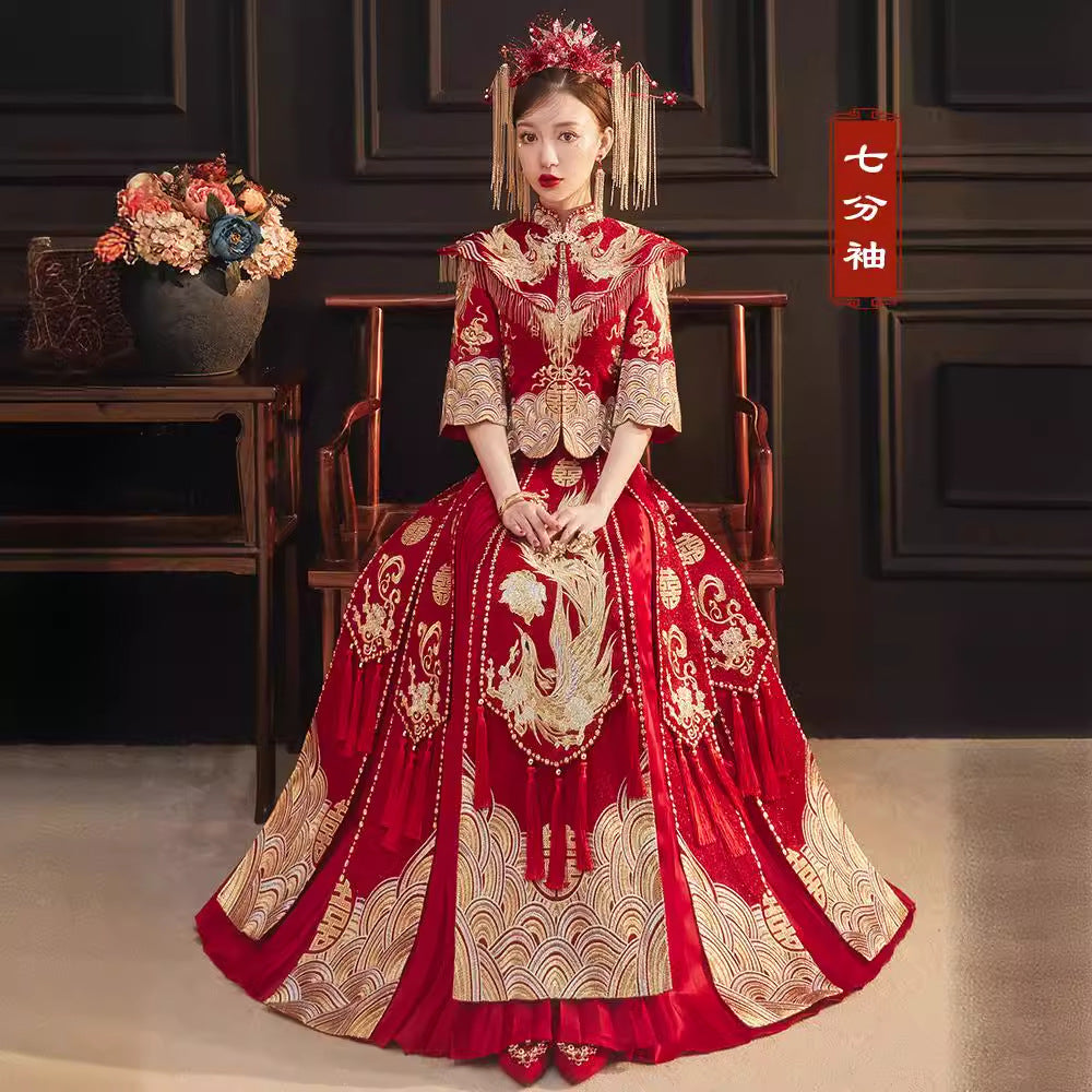 Women's Chinese Wedding Clothing Long Sleeves Phoenix Grace 凤 Attire