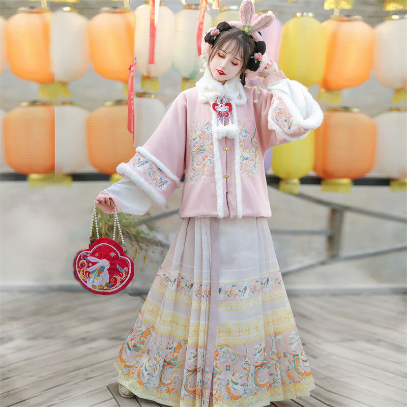 Ming Dynasty Dress Women's Mamian Skirt Rabbit 兔 Chinese Style Lunar New Year Clothes Winter
