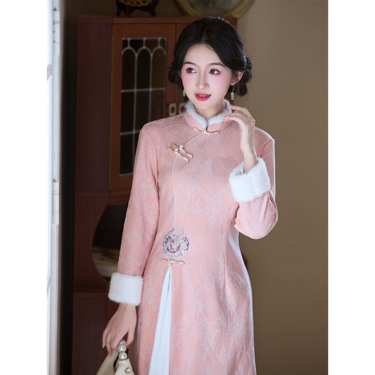 Women's Qipao Yanyu 烟雨 Asian Thicken Dress Chinese Modern Hanfu Clothing Velvet Cheongsam Winter