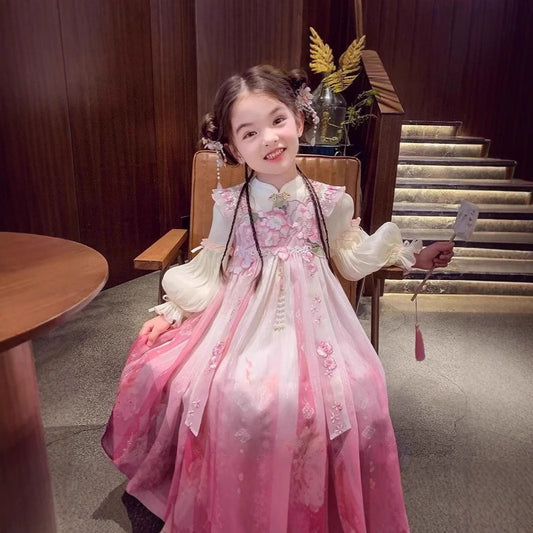 TANG Dynasty Dress Children's Taozhiyaoyao 桃之夭夭 Ruqun Hanfu Clothing Spring Summer Autumn