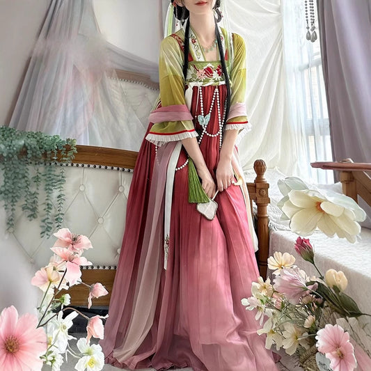 TANG Dynasty Dress Autumn Music 秋歌 Women's Chest High Ruqun Hanfu Clothing Spring Summer