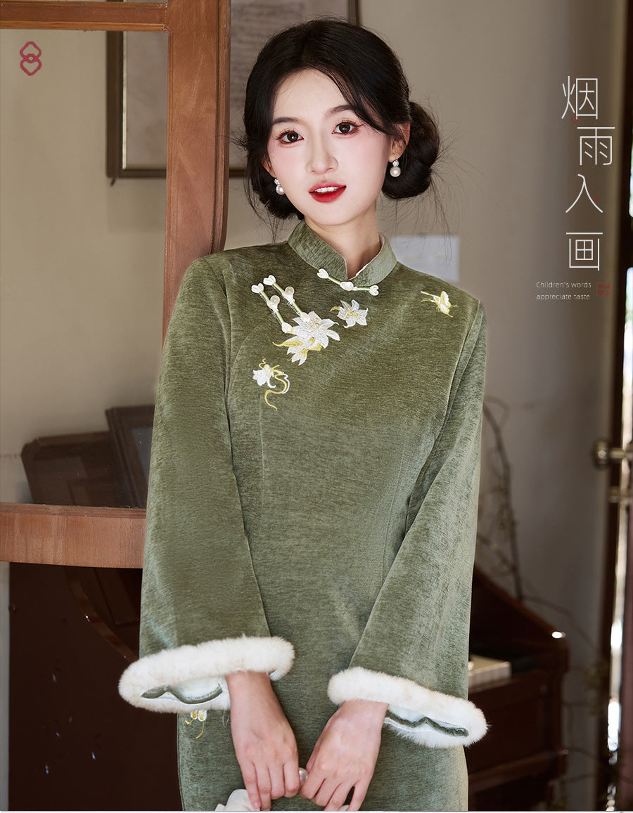 Women's Qipao Songxiang 松香 Asian Dress Chinese Thicken Modern Hanfu Clothing Velvet Cheongsam