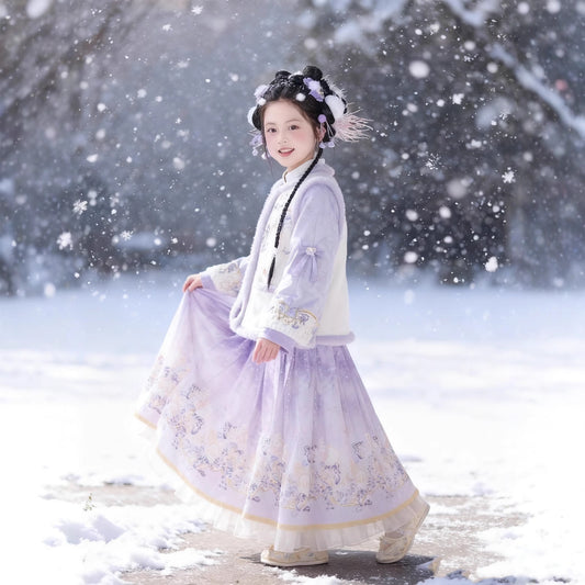Children's Traditional Style Clothing Ziyan 紫烟 Chinese Velvet Hanfu Suit