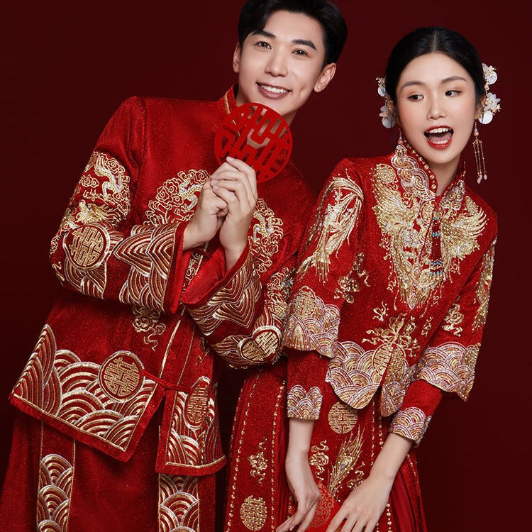Chinese Wedding Long Sleeves Men Women Bainianhaohe 百年好合 Attire