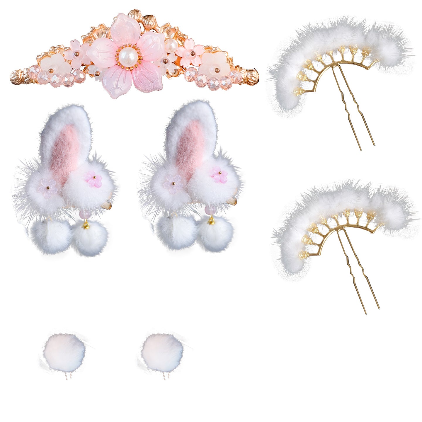 Traditional Chinese Hair jewelry Fenertu 粉耳兔 Hanfu Historical Headgear