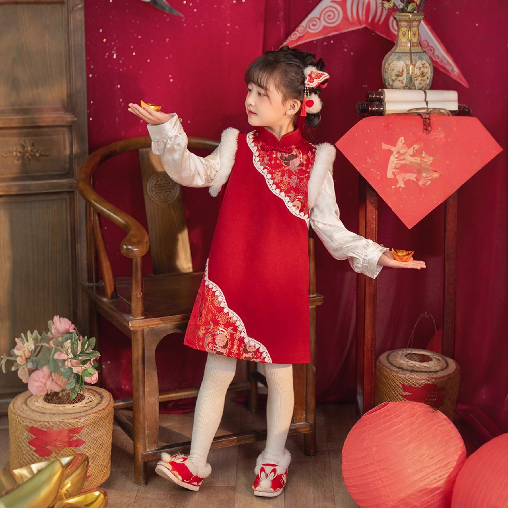 chinese lunar new year dress Children's Traditional Panda 熊猫 Clothing Chinese Girl's Lunar New Year – Li  Hanfu