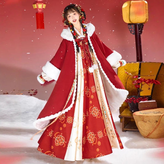 TANG Dynasty Clothing Jinli 锦鲤 Ruqun Women's Chinese Traditional Thicken Velvet Lunar New Year Hanfu Autumn Winter