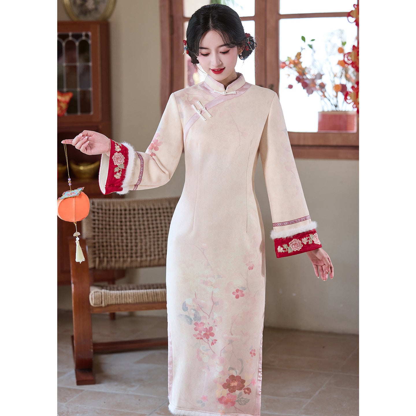 Women's Qipao Huaiqianshu 花千树 Asian Dress Chinese Thicken Modern Hanfu Clothing Velvet Cheongsam Winter Autumn