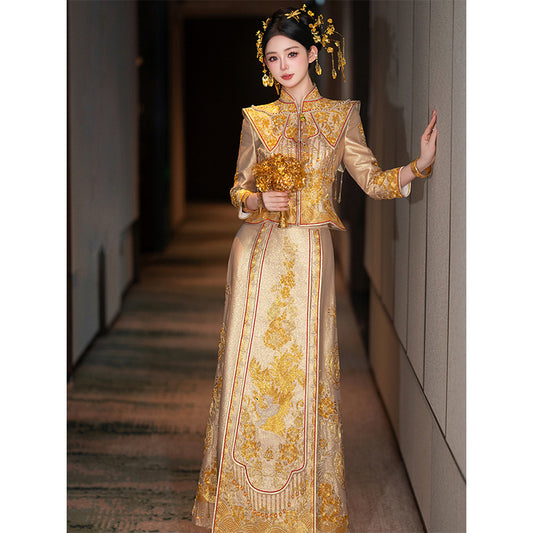 Chinese Wedding Clothes Hongyan Binke 槟客 Women's Modern Gown Tea Ceremony Dress Hanfu