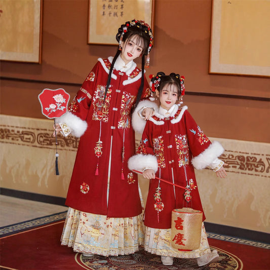 Ming Dynasty Mamian Clothing Taipingyouxiang 太平有象 Women's Chinese Traditional Thicken Velvet Hanfu Autumn Winter