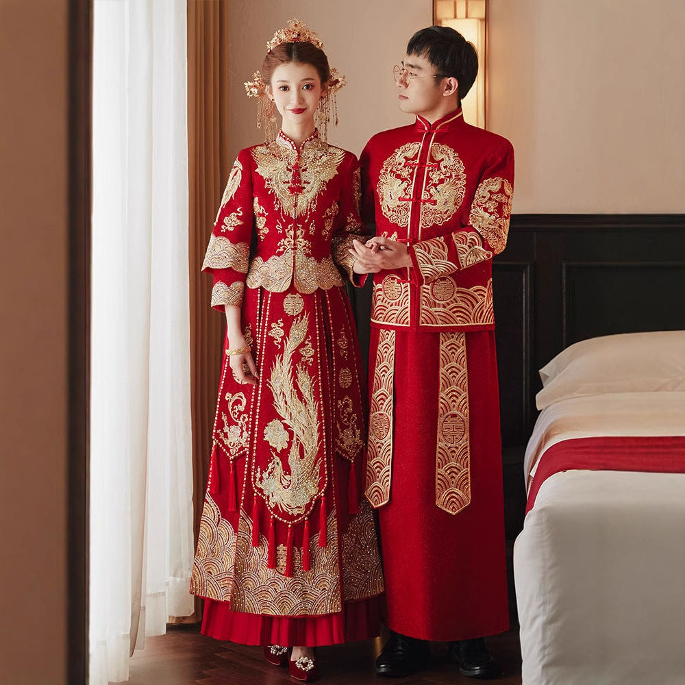 Chinese Wedding Long Sleeves Men Women Bainianhaohe 百年好合 Attire