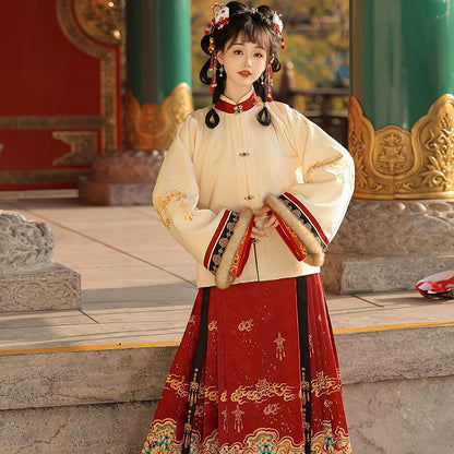 Ming Dynasty Dress Women's Mamian Skirt Luyu 鹿屿 Thicken Chinese Style Lunar New Year Clothing Winter