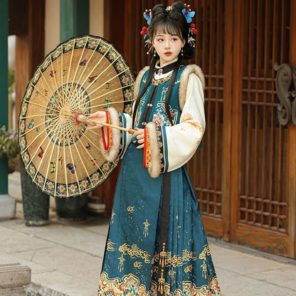 Ming Dynasty Dress Women's Mamian Skirt Luyu 鹿屿 Thicken Chinese Style Lunar New Year Clothing Winter