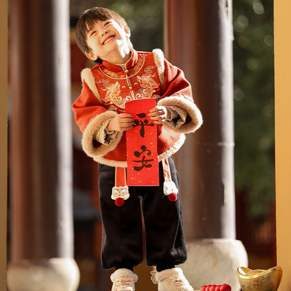 Children's Traditional boy's Clothing Duofu 多福 Chinese Kid's Lunar New Year Velvet Hanfu Suit