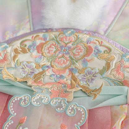 Tang Dynasty Girl Velvet Ruqun Huatianhaitang 花田海棠 Children's Chinese Traditional Clothing Hanfu Suit