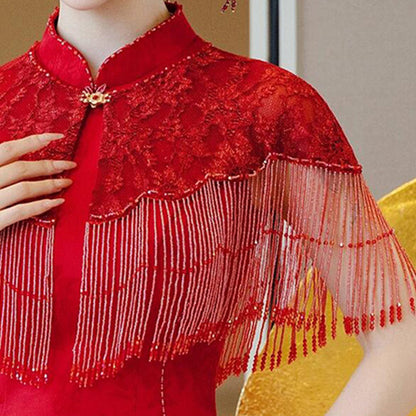 Wedding Qipao Chinese Clothes Hongzhu 红竹 Women's Modern Gown Tea Ceremony Dress Hanfu Cheongsam