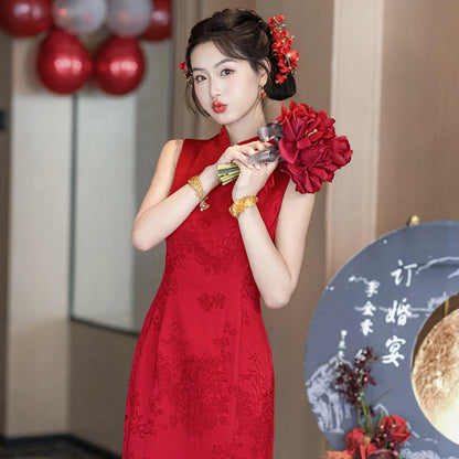 Wedding Qipao Chinese Clothes Hongzhu 红竹 Women's Modern Gown Tea Ceremony Dress Hanfu Cheongsam