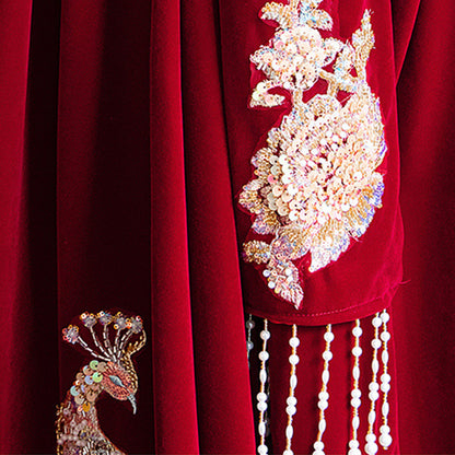 Chinese Wedding Clothes Xiafeng 霞凤 Women's Modern Gown Tea Ceremony Dress Hanfu