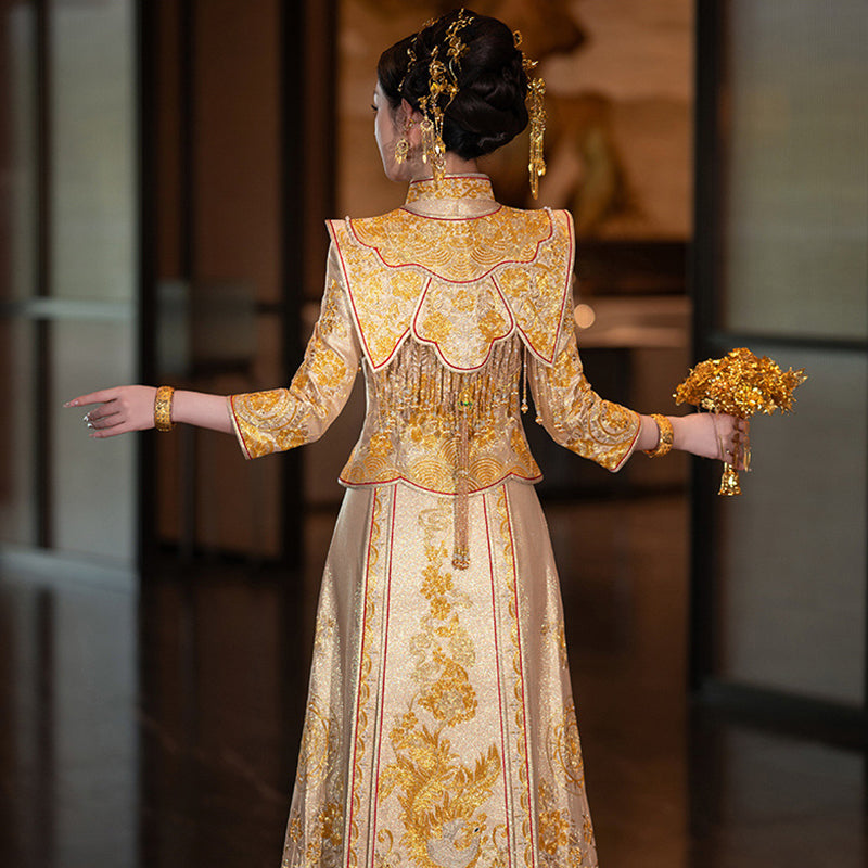 Chinese Wedding Clothes Hongyan Binke 槟客 Women's Modern Gown Tea Ceremony Dress Hanfu