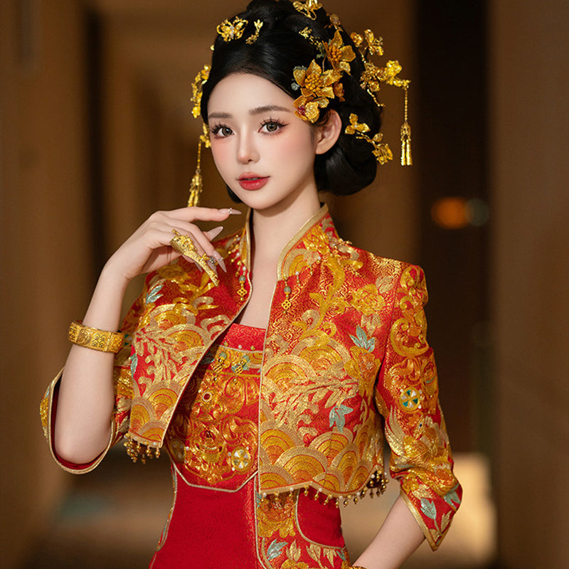 Wedding Qipao Chinese Clothes Fengwu 凤舞 Women's Modern Gown Tea Ceremony Dress Hanfu Cheongsam