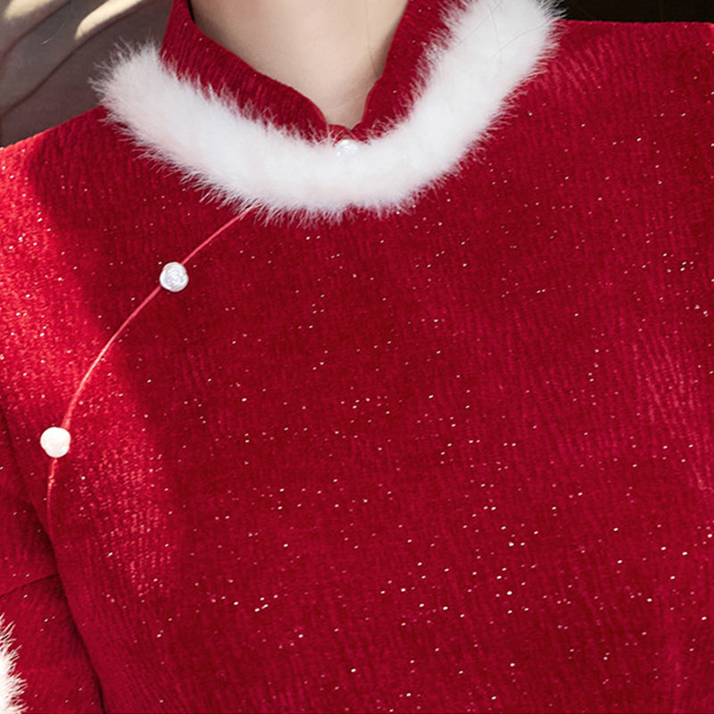 Wedding Qipao Chinese Clothes Qianhua 浅画 Women's Velvet Modern Gown Tea Ceremony Dress Hanfu Cheongsam