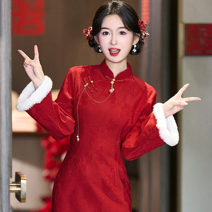 Wedding Qipao Chinese Clothes Hongyan 红颜 Women's Modern Gown Tea Ceremony Dress Hanfu Cheongsam