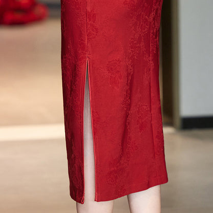 Wedding Qipao Chinese Clothes Hongyan 红颜 Women's Modern Gown Tea Ceremony Dress Hanfu Cheongsam