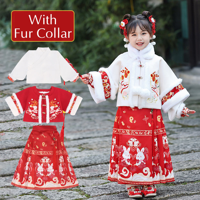 Children's Traditional Clothing Yutu 玉兔 Chinese Lunar New Year Velvet Hanfu Suit