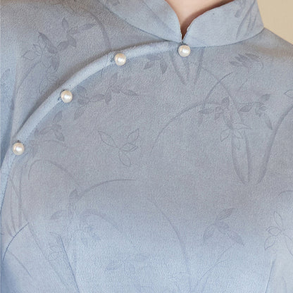 Women's Qipao Lanman 蓝蔓 Asian Dress Chinese Thicken Modern Hanfu Clothing Velvet Cheongsam