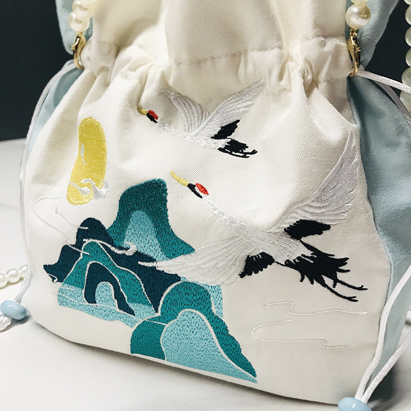 Chinese Style Drawstring Handbag Pearl Embroidery Bags Nang 囊