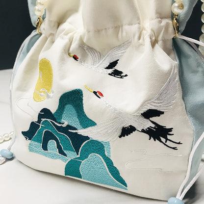 Chinese Style Drawstring Handbag Pearl Embroidery Bags Nang 囊