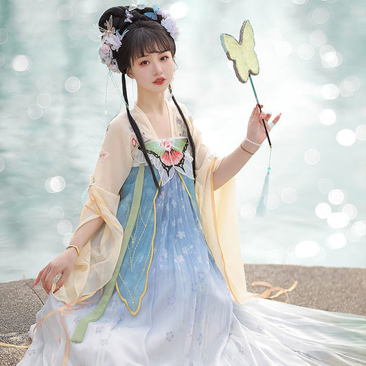 TANG Dynasty Dress Butterfly 蝴蝶 Women's Chest High Ruqun  Spring Summer Autumn