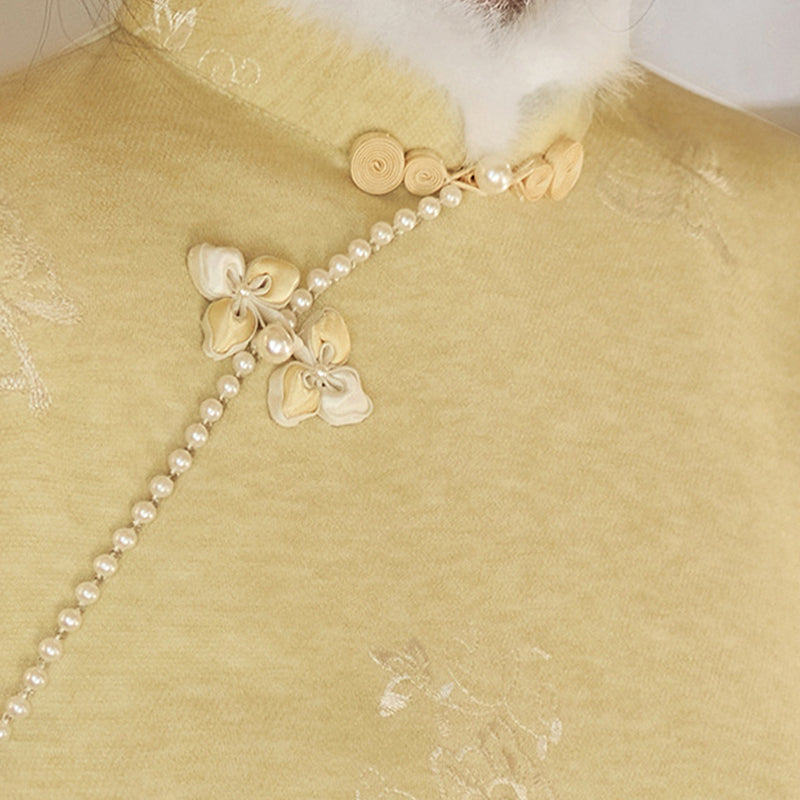 Women's Qipao Xiangling 香铃 Asian Thicken Dress Chinese Modern Hanfu Clothing Velvet Cheongsam Winter