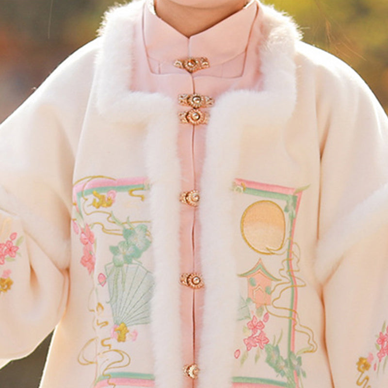 Ming Dynasty Girl's Mamian Skirt Yuanyou 园游 Children's Chinese Velvet Traditional Clothing Hanfu Suit