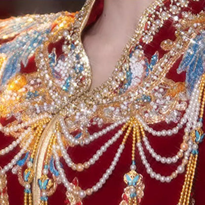 Women's Chinese Wedding Clothing Long Sleeves Qiong 琼 Attire