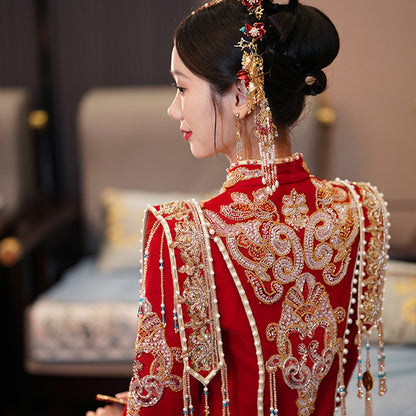 Women's Chinese Wedding Clothing Long Sleeves Biyue 闭月 Attire