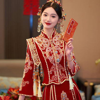 Women's Chinese Wedding Clothing Long Sleeves Biyue 闭月 Attire