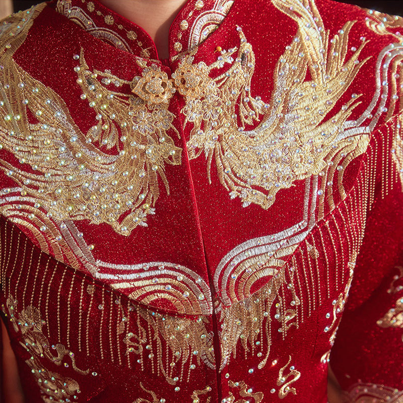 Women's Chinese Wedding Clothing Long Sleeves Phoenix Grace 凤 Attire