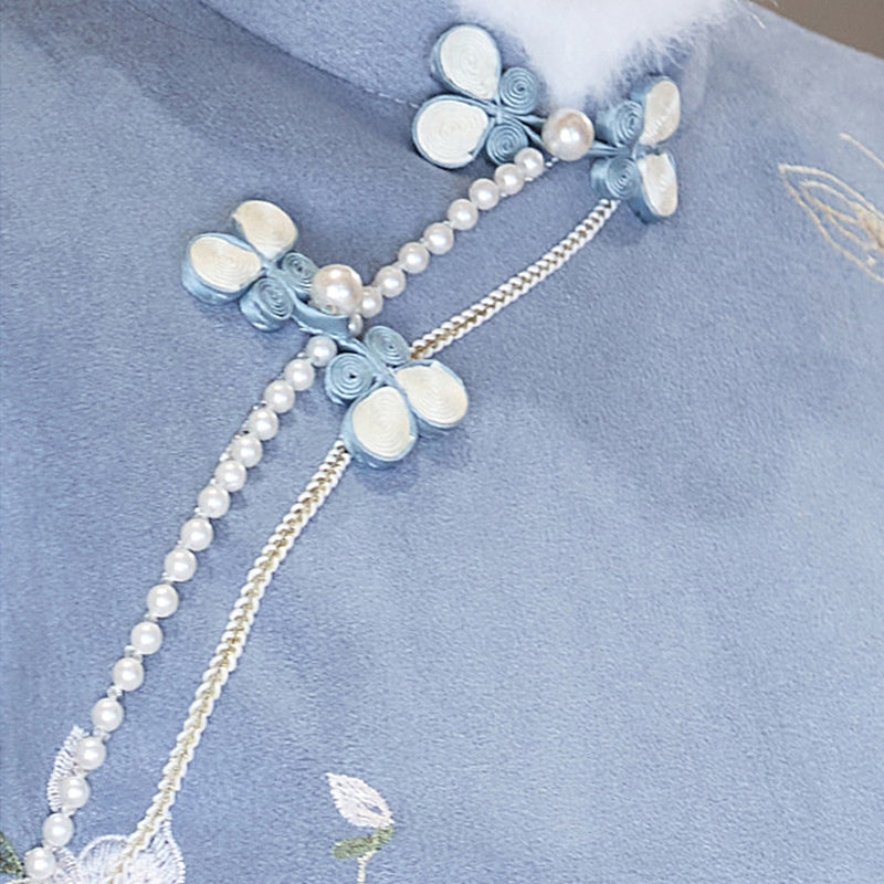 Women's Qipao Feidie 飞蝶 Asian Thicken Dress Chinese Modern Hanfu Clothing Velvet Cheongsam Winter